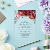 Botanische Hochzeit in Rot und Gold Acryleinladungen (In Situ (Hochzeit))
