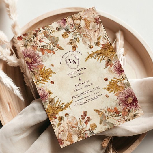 Botanische Hochzeit in Rustikal Einladung