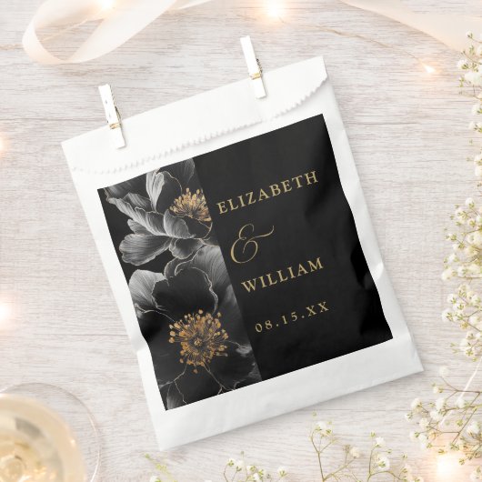 Botanische Hochzeit in Schwarz und Gold Geschenktütchen (Ausgeschnitten)