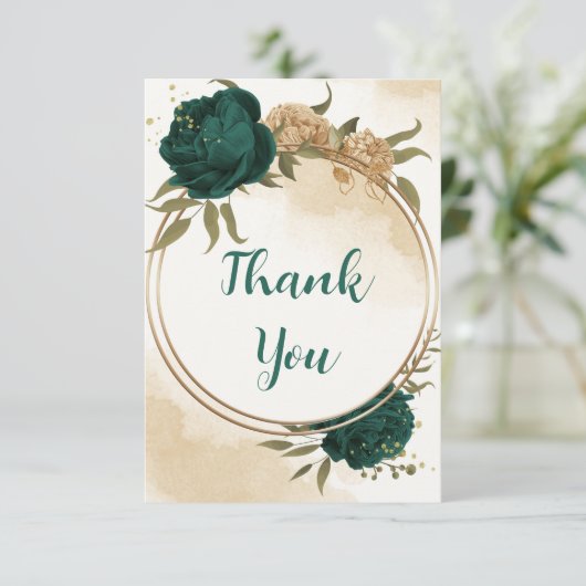 Botanische Hochzeit in Smaragdgrün Dankeskarte (Stehend Vorderseite)