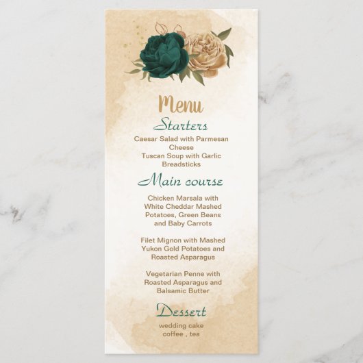 Botanische Hochzeit in Smaragdgrün Menükarte (Vorderseite)