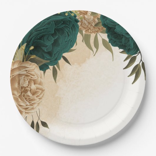 Botanische Hochzeit in Smaragdgrün Pappteller (Vorderseite)