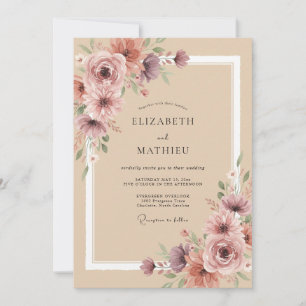 Botanische Hochzeit in Tan-Luxus Einladung