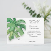 Botanische Hochzeit in tropischen Blättern RSVP Karte (Stehend Vorderseite)