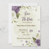 Botanische Hochzeit in Weiß und Lila-Blume Save The Date (Vorderseite)