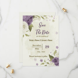 Botanische Hochzeit in Weiß und Lila-Blume Save The Date