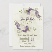 Botanische Hochzeit in Weiß und Lila-Blume Save The Date (Vorderseite)