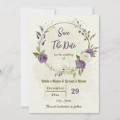 Botanische Hochzeit in Weiß und Lila-Blume Save The Date (Vorderseite)