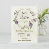 Botanische Hochzeit in Weiß und Lila-Blume Save The Date (Stehend Vorderseite)
