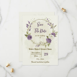 Botanische Hochzeit in Weiß und Lila-Blume Save The Date