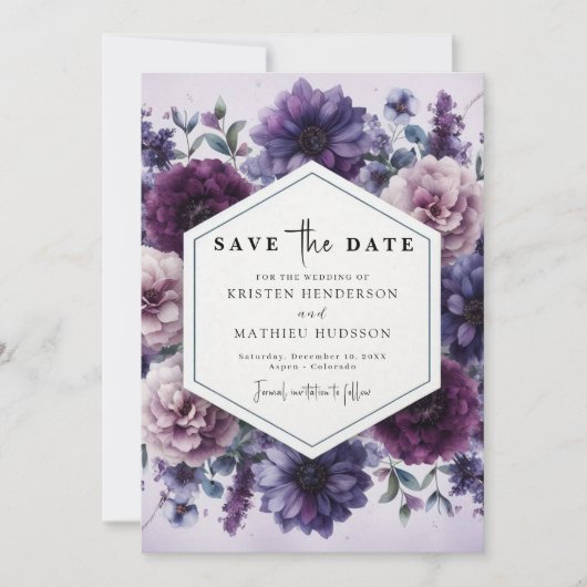 Botanische Hochzeit Lila Blumen Save The Date (Vorderseite)