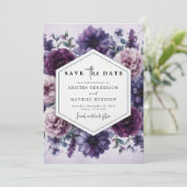 Botanische Hochzeit Lila Blumen Save The Date (Stehend Vorderseite)