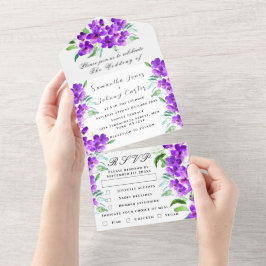 Botanische Hochzeit Lila Flora und Fauna All In One Einladung
