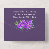 Botanische Hochzeit Lila Flora und Fauna All In One Einladung (Rückseite)