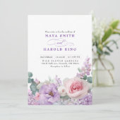 Botanische Hochzeit Lila und rosa Boho Einladung (Stehend Vorderseite)