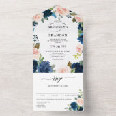 Botanische Hochzeit mit blauem Rosa All In One Einladung (Innen Boden)