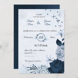 Botanische Hochzeit mit blauen Blüten Einladung