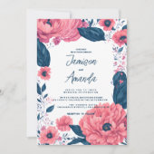 Botanische Hochzeit mit blauen Rosa Aquarellfarben Einladung (Vorderseite)