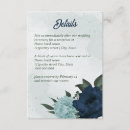 Botanische Hochzeit mit blauen und marinösen Blume Begleitkarte