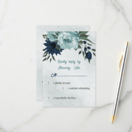 Botanische Hochzeit mit blauen und marinösen Blume RSVP Karte