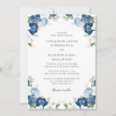 Botanische Hochzeit mit blauer Flora Einladung (Vorderseite)