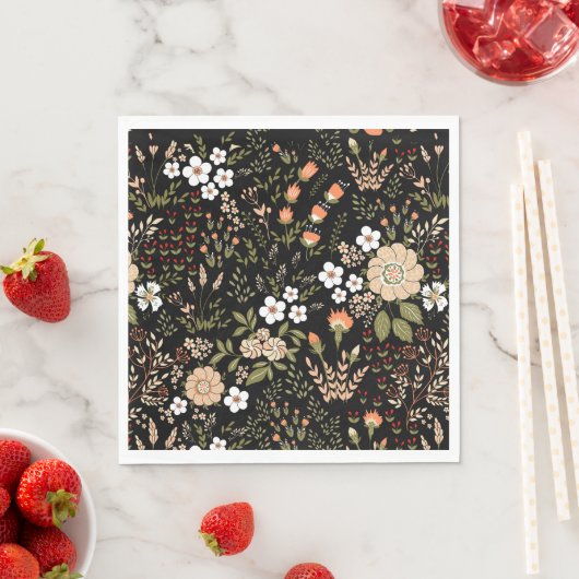 Botanische Hochzeit mit blühenden Schwarz-Weiß-Blu Serviette (Beispiel)