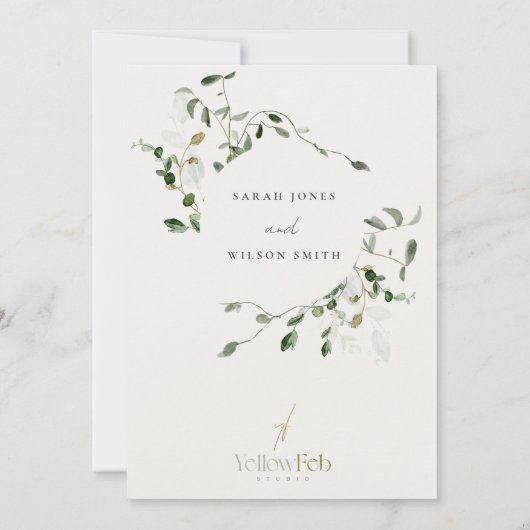 Botanische Hochzeit mit botanischem Blattwerk Einladung (Rückseite)