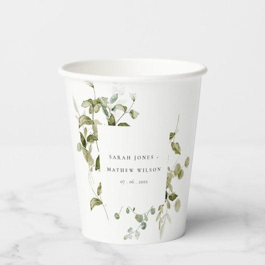 Botanische Hochzeit mit botanischem Blattwerk Pappbecher (Rückseite)