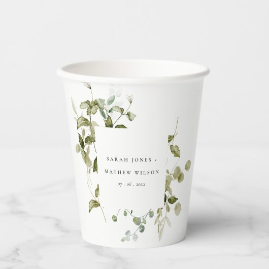 Botanische Hochzeit mit botanischem Blattwerk Pappbecher (Vorderseite)