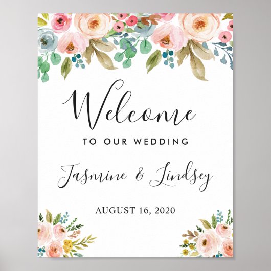 Botanische Hochzeit mit botanischer Flora Begrüßun Poster (Vorne)