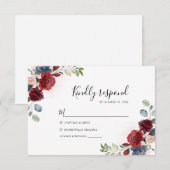 Botanische Hochzeit mit Burgund RSVP Karte (Vorne/Hinten)