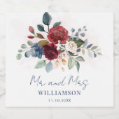 Botanische Hochzeit mit Burgund Schaumweinetikett (Einzelnes Label)