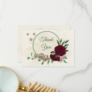 Botanische Hochzeit mit Burgunder Champagner-Blume Dankeskarte