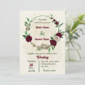 Botanische Hochzeit mit Burgunder Champagner-Blume Einladung (Stehend Vorderseite)