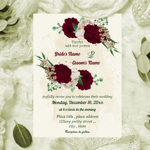 Botanische Hochzeit mit Burgunder Champagner-Blume Einladung