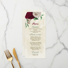 Botanische Hochzeit mit Burgunder Champagner-Blume Menükarte