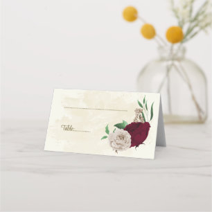 Botanische Hochzeit mit Burgunder Champagner-Blume Platzkarte