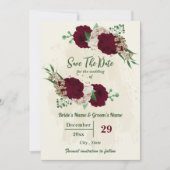 Botanische Hochzeit mit Burgunder Champagner-Blume Save The Date (Vorderseite)