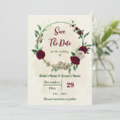 Botanische Hochzeit mit Burgunder Champagner-Blume Save The Date (Stehend Vorderseite)