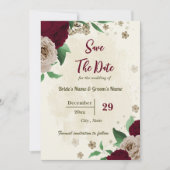 Botanische Hochzeit mit Burgunder Champagner-Blume Save The Date (Vorderseite)