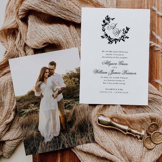 Botanische Hochzeit mit dem Foto Mongram Einladung