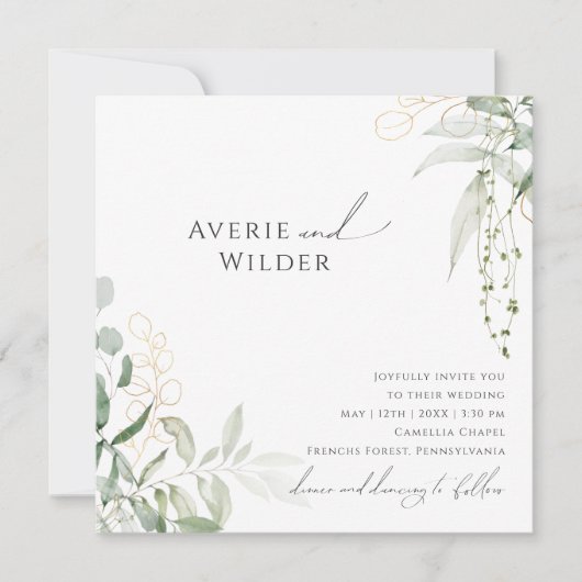 Botanische Hochzeit mit dem Gold Square Einladung (Vorderseite)