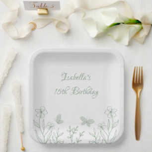 Botanische Hochzeit mit einfachem Salbei Pappteller