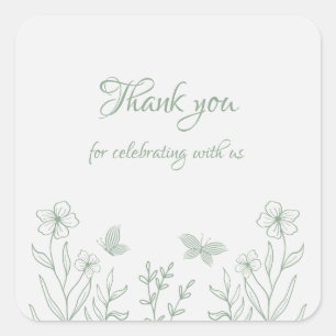 Botanische Hochzeit mit einfachem Salbei Quadratischer Aufkleber