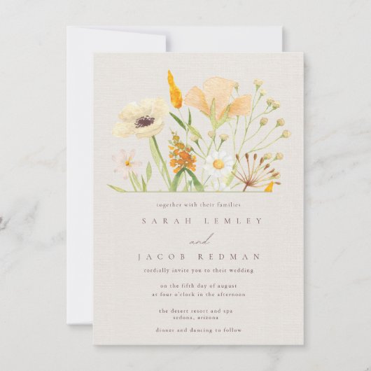 Botanische Hochzeit mit einfachen Wildblumen Einladung (Vorderseite)