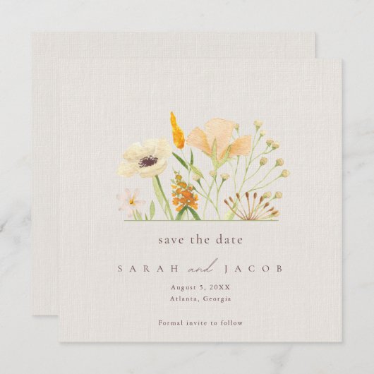 Botanische Hochzeit mit einfachen Wildblumen Save The Date (Vorne/Hinten)