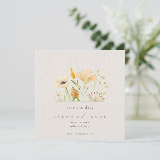 Botanische Hochzeit mit einfachen Wildblumen Save The Date (Stehend Vorderseite)