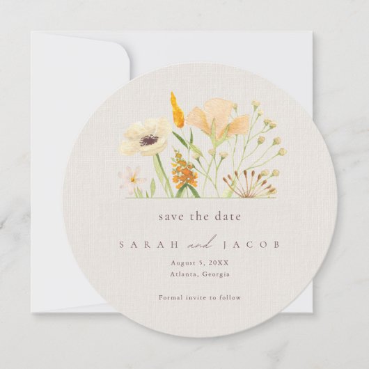 Botanische Hochzeit mit einfachen Wildblumen Save The Date (Vorderseite)