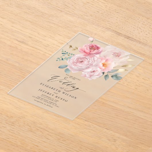 Botanische Hochzeit mit elegantem Blush Acryleinladungen (Ablage )