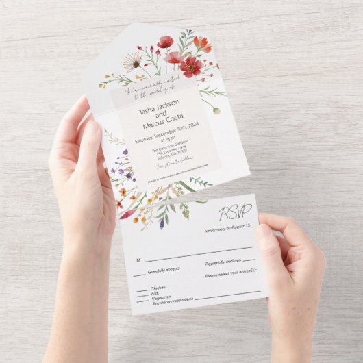 Botanische Hochzeit mit elegantem Budget All In One Einladung (Abreißen)